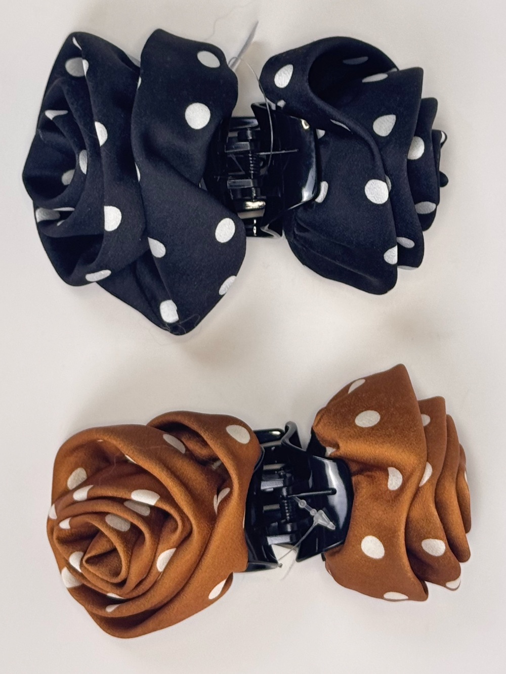 Free People Set of 2 Floral Clips in Brown and Black with White Polka Dots